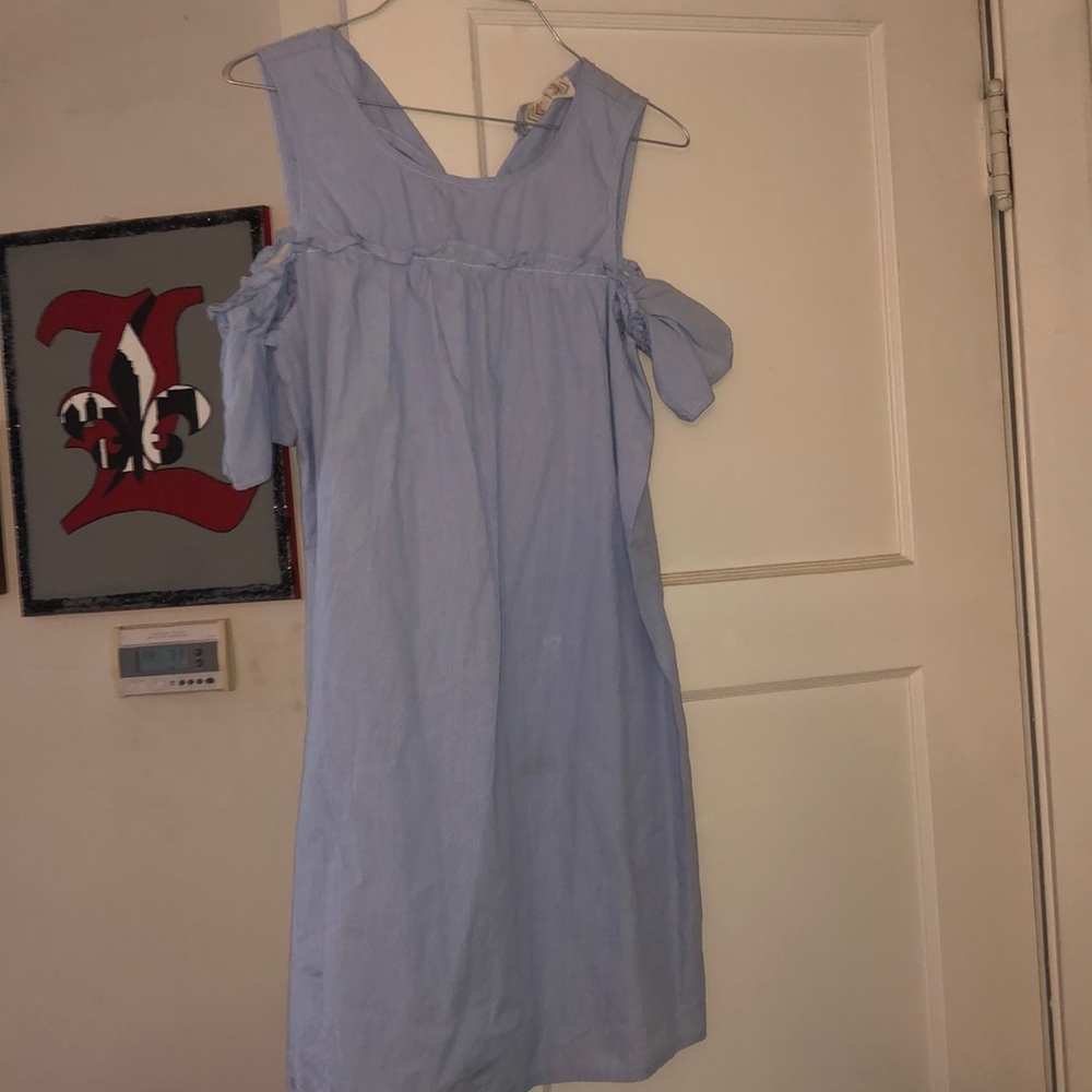 Blue and white seer sucker dress